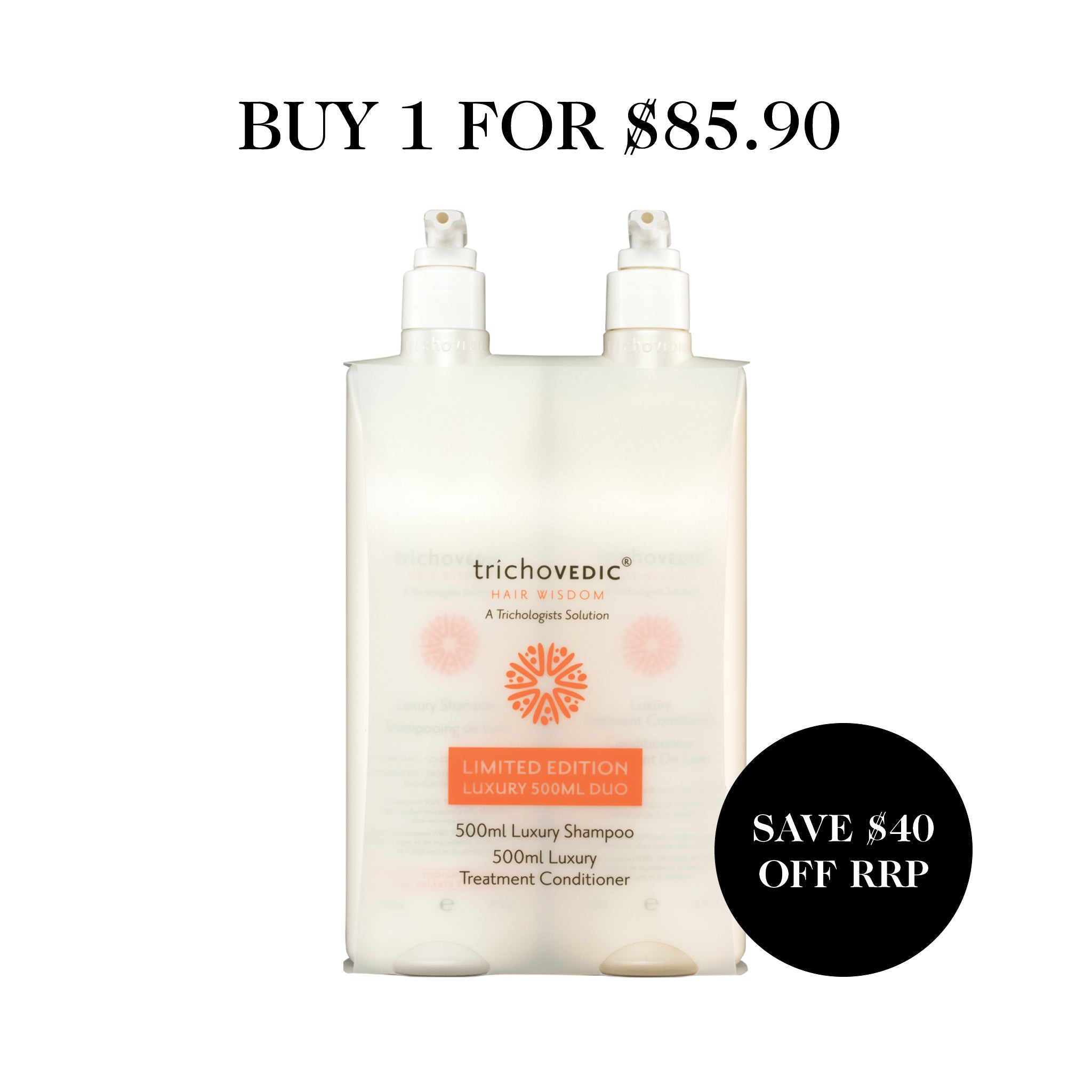 Trichovedic Luxury Shampoo and Conditioner Duo 500ml Sensitive Scalp